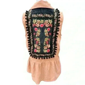 Entro Dusty Peach Boho Floral Sleeveless Peplum Tunic top blouse shirt Small